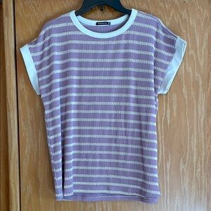 Staccato Relaxed Mauve and Cream Ribbed Stretch Sleeve T-Shirt